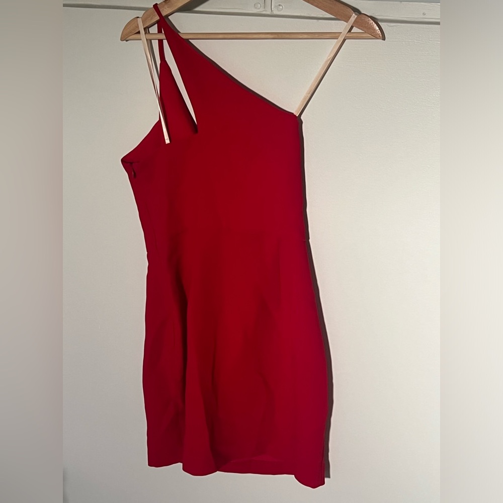 BCBG red one shoulder dress